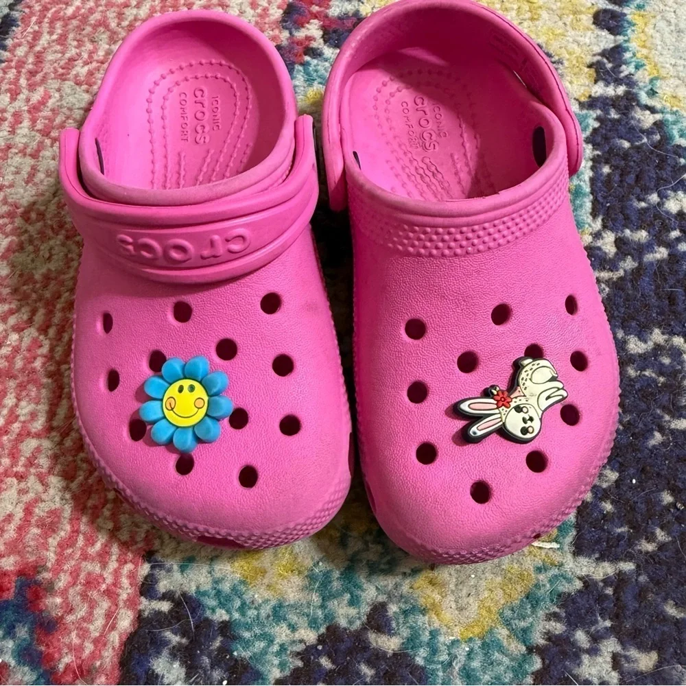 Crocs Kids Pink Clogs with Fun Charms size c9
